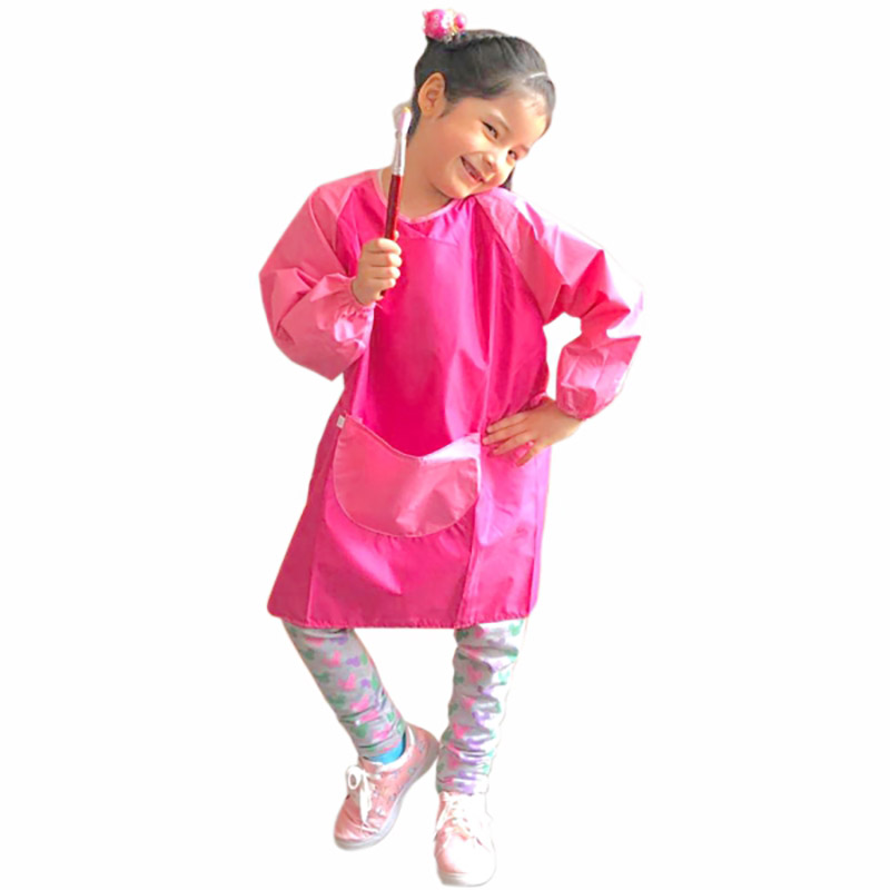 Mandil de arte con mangas rosado, para niños 3-9 años | Impermeable, fácil limpieza.