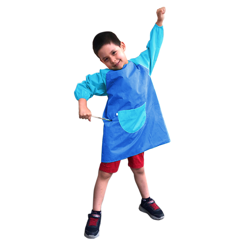 Mandil de arte azul, con velcro, para niños 4-6 años | Impermeable, fácil limpieza.