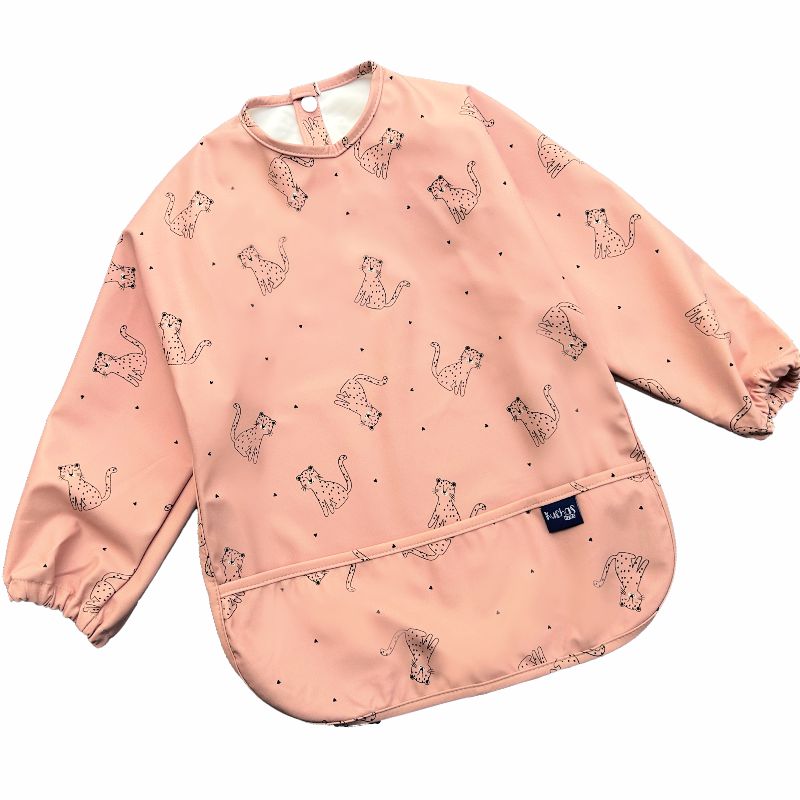 Mandil impermeable PU manga larga color durazno, 6-24m | Cobertura completa y fácil limpieza