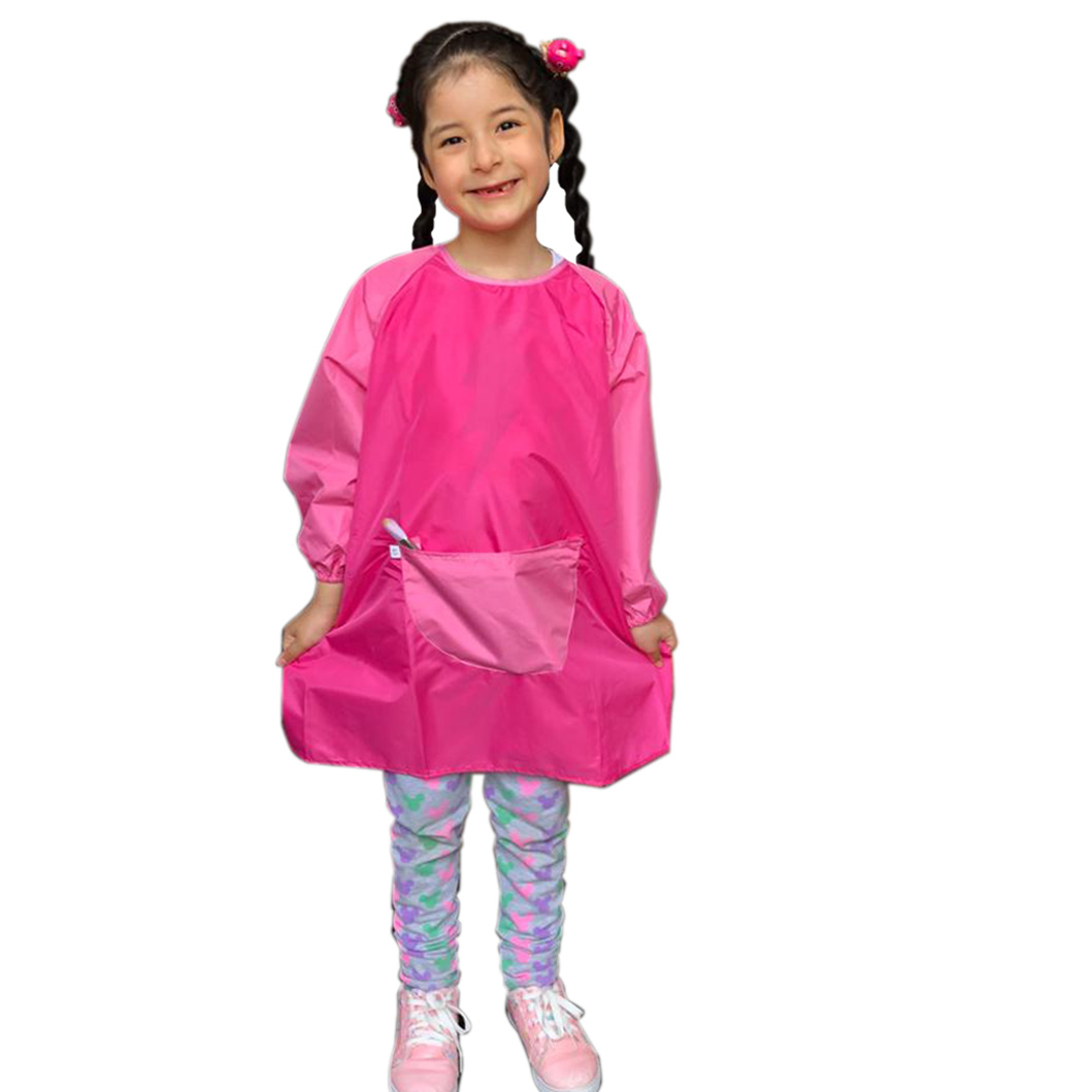 Mandil de arte rosado con lazo, para niños 4-6 años | Impermeable, fácil limpieza.