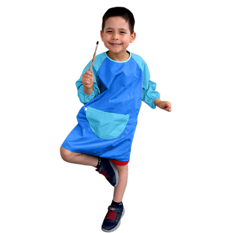 Mandil de arte azul, con lazo, para niños 4-6 años | Impermeable, fácil limpieza.