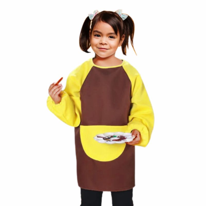 Mandil de arte con mangas marrón, para niños 5-7 años | Impermeable, fácil limpieza.